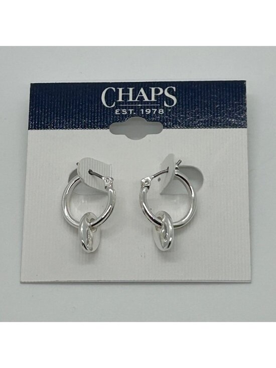 Chaps Jewelry - Chaps Silver Tone Hoop Small Dangle Charm Disc Coin Drop Pierced Modern
